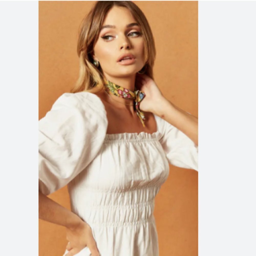 Charlie Holiday Boheme Linen Puff Sleeve Mini Dress Coastal - Picture 5 of 14